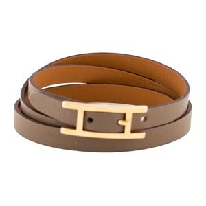 Hermes Behapi Triple Tour Leather Wrap Bracelet in Etoupe